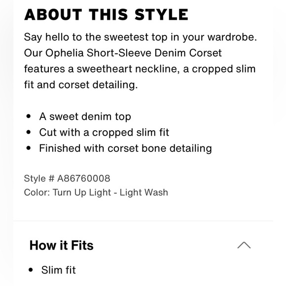 Women’s Levi’s Ophelia Short Sleeve Denim Corset Top Light Wash Cotton Small - Picture 14 of 16